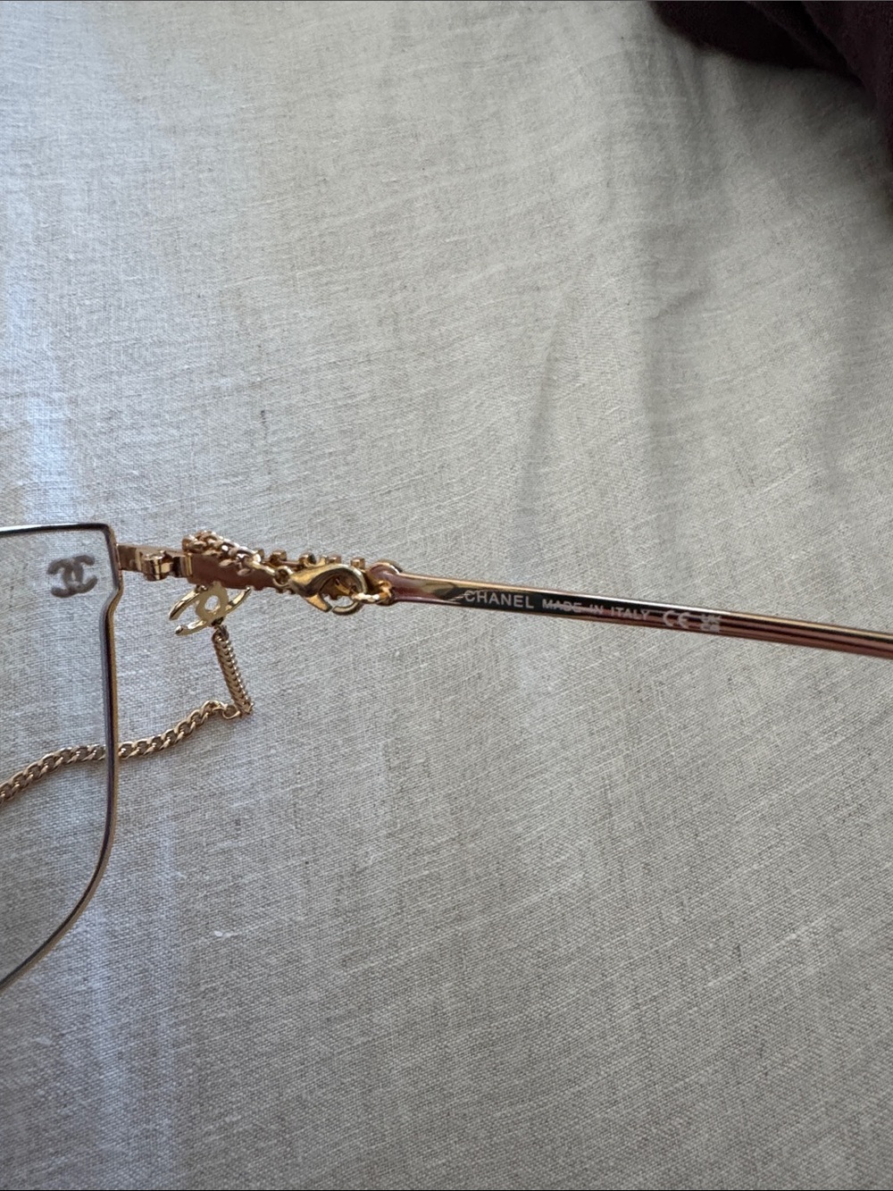 CHANEL Gold Metal Cat-Eye Glasses with Chain - Picture 3 of 7